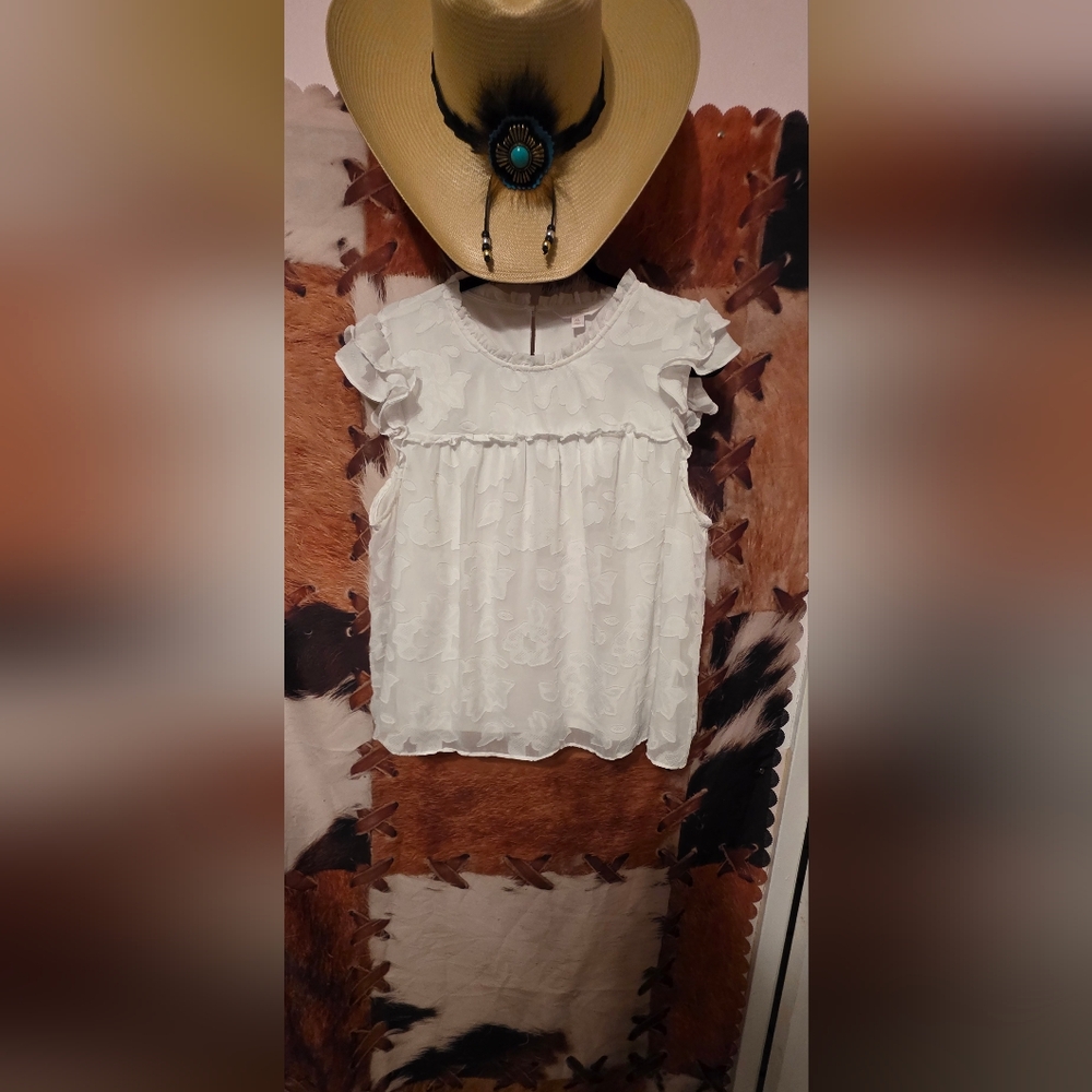 LC Lauren Conrad White Ruffle Blouse
